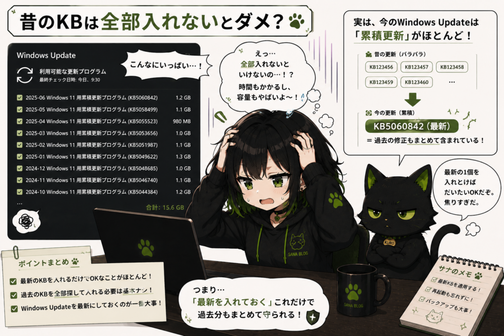 サナが大量の更新見て焦ってる画像/クロが呆れてる感じ