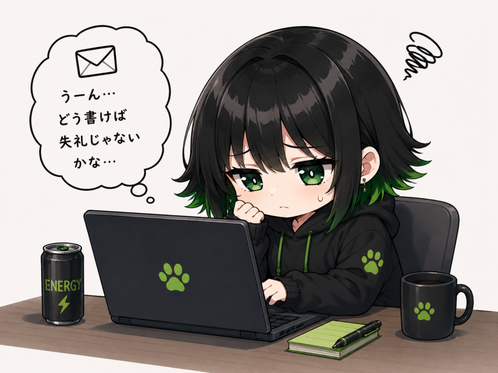 サナがメール画面を見て悩んでる画像