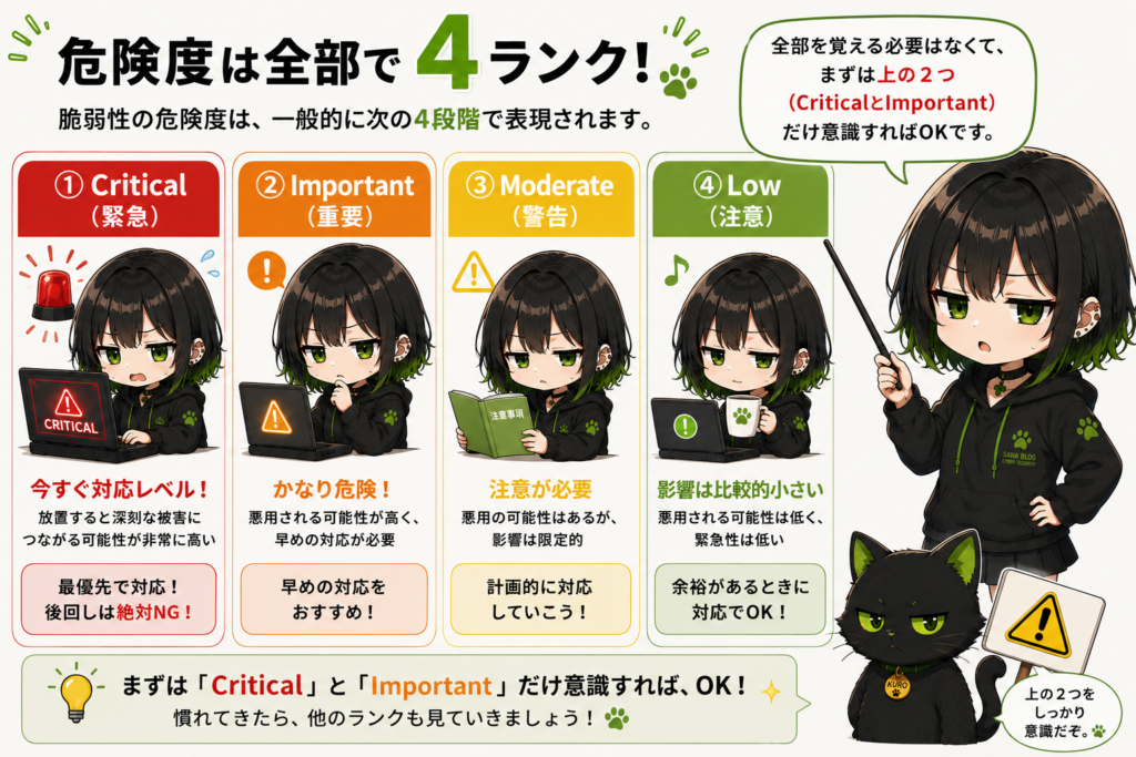 サナが4段階の危険度を説明してる画像