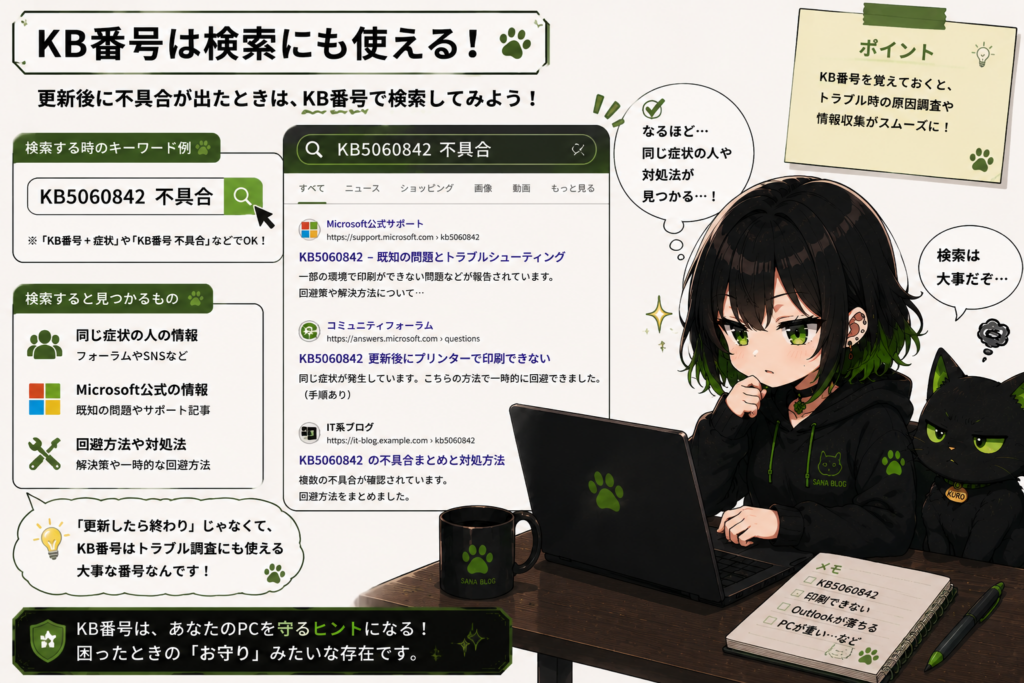 サナが「KB番号+不具合」で検索してる画像