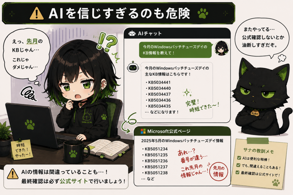 サナが「えっ、先月のKBじゃん…」ってなってる画像／クロが呆れてる感じ