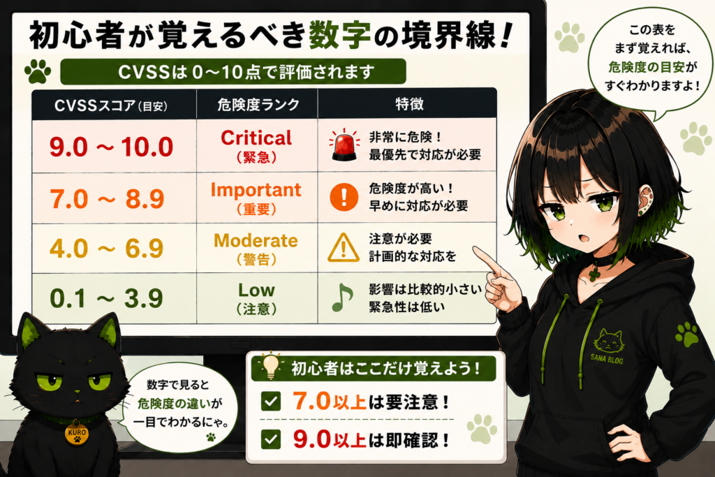 サナがCVSSの危険度表を指差している画像
