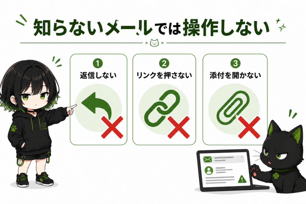 返信しない・リンクを押さない・添付を開かない