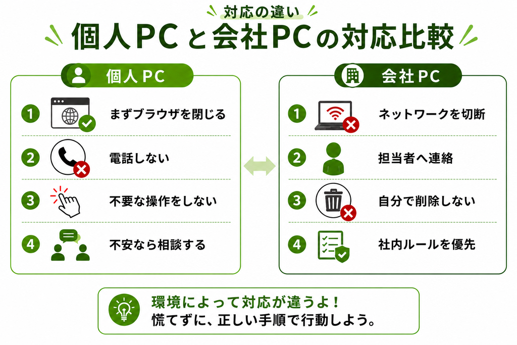 個人PC・会社PCの対応比較
