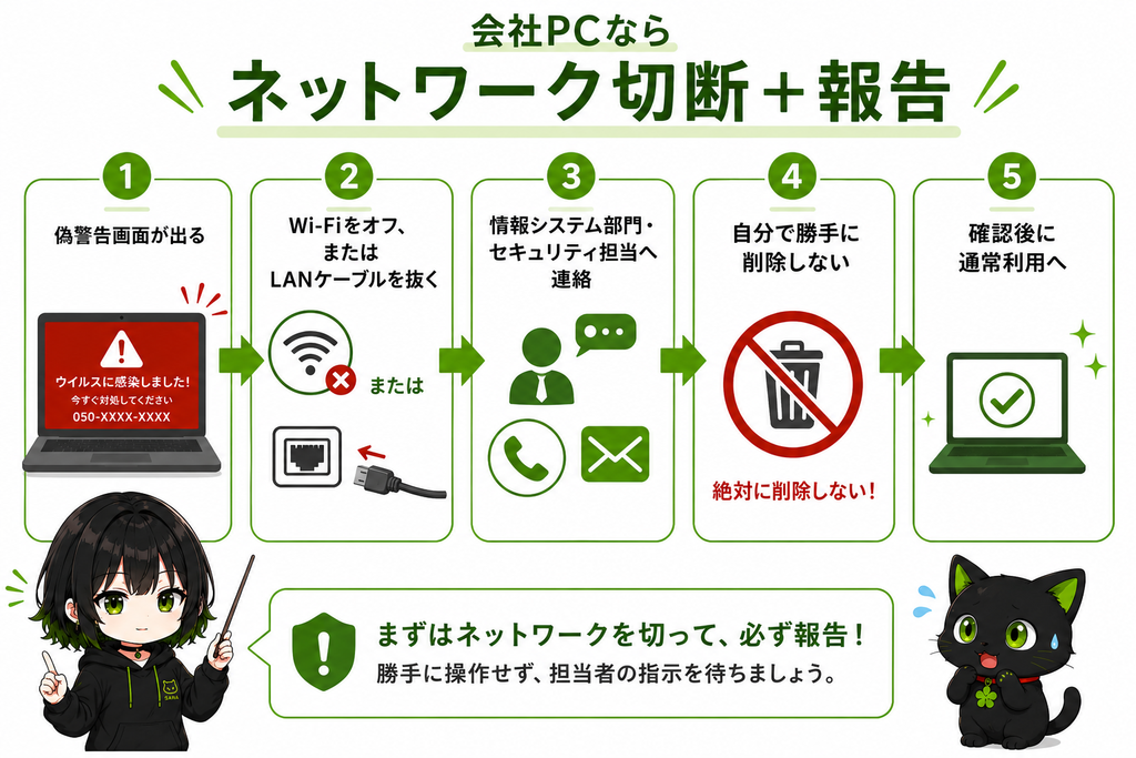 会社PCならネットワーク切断＋報告