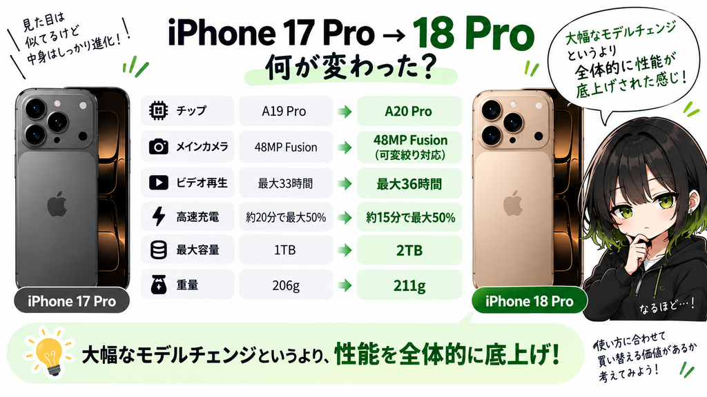 17 Pro → 18 Pro 何が変わった？