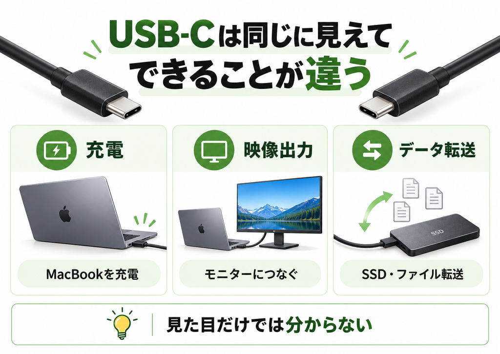 USB-Cは見た目が同じでも機能が違う