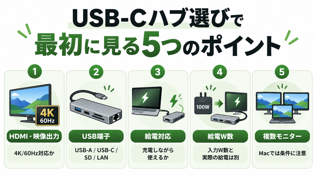 USB-Cハブ選びで最初に見る5つのポイント