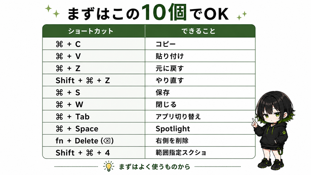 MacBookショートカット早見表」