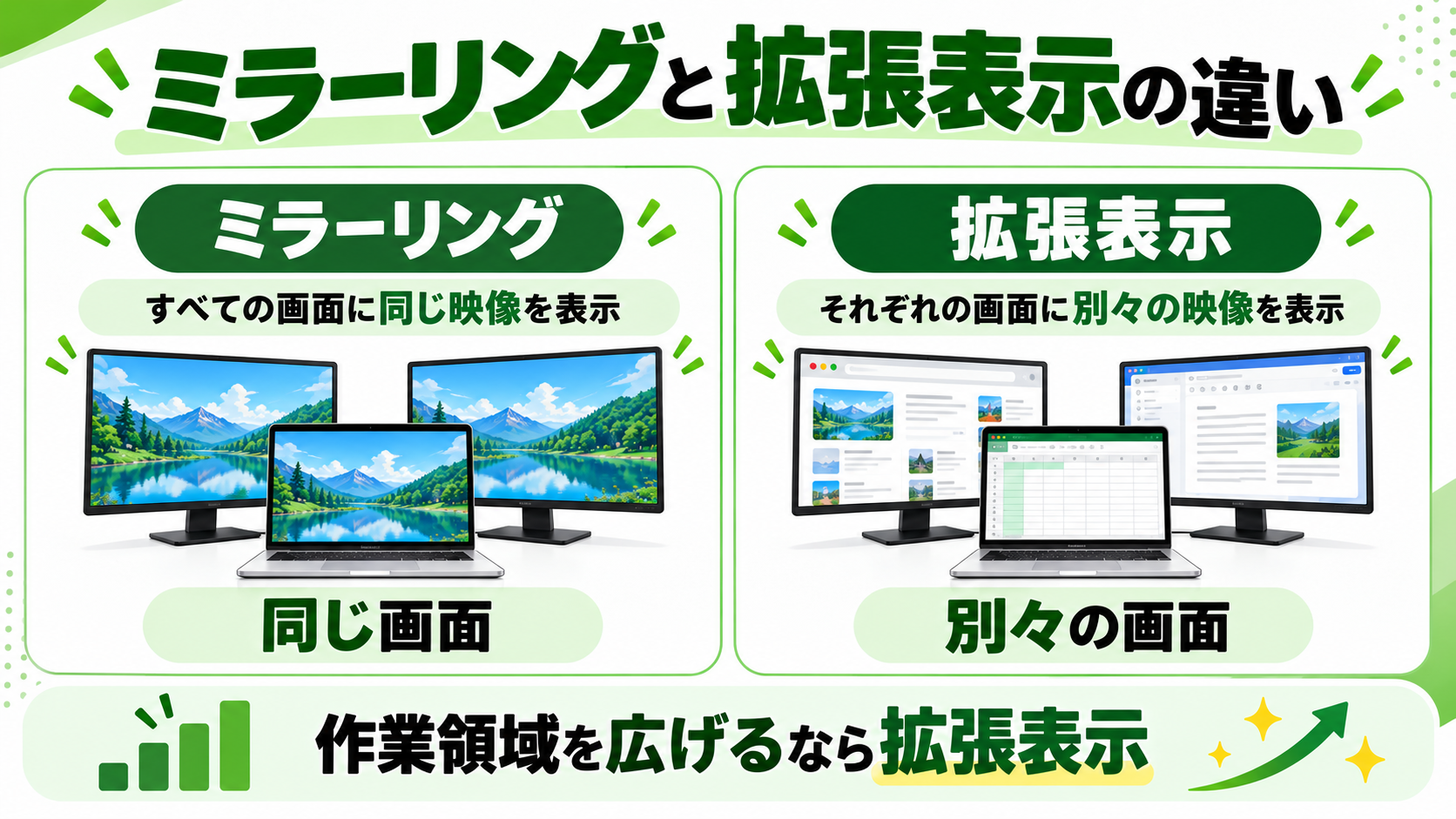 MacBookのミラーリングと拡張表示の違い