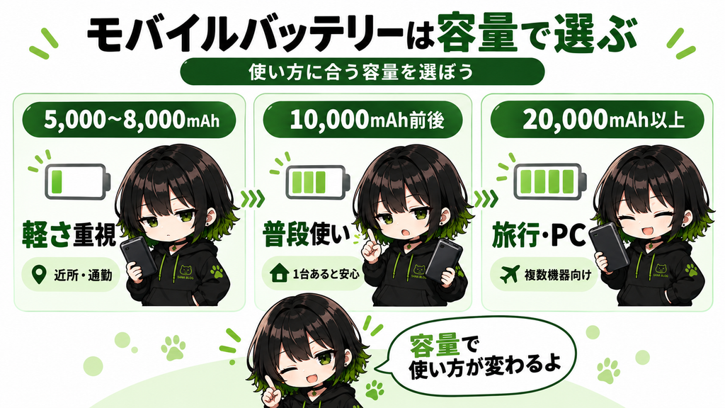 モバイルバッテリーは容量で選ぶ