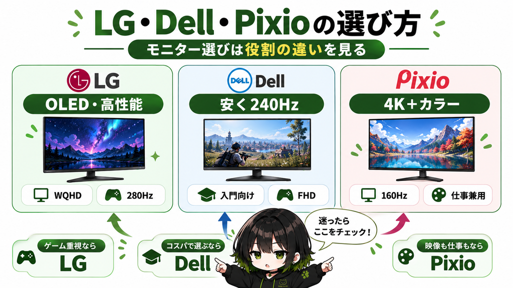 LG・Dell・Pixioの選び方
