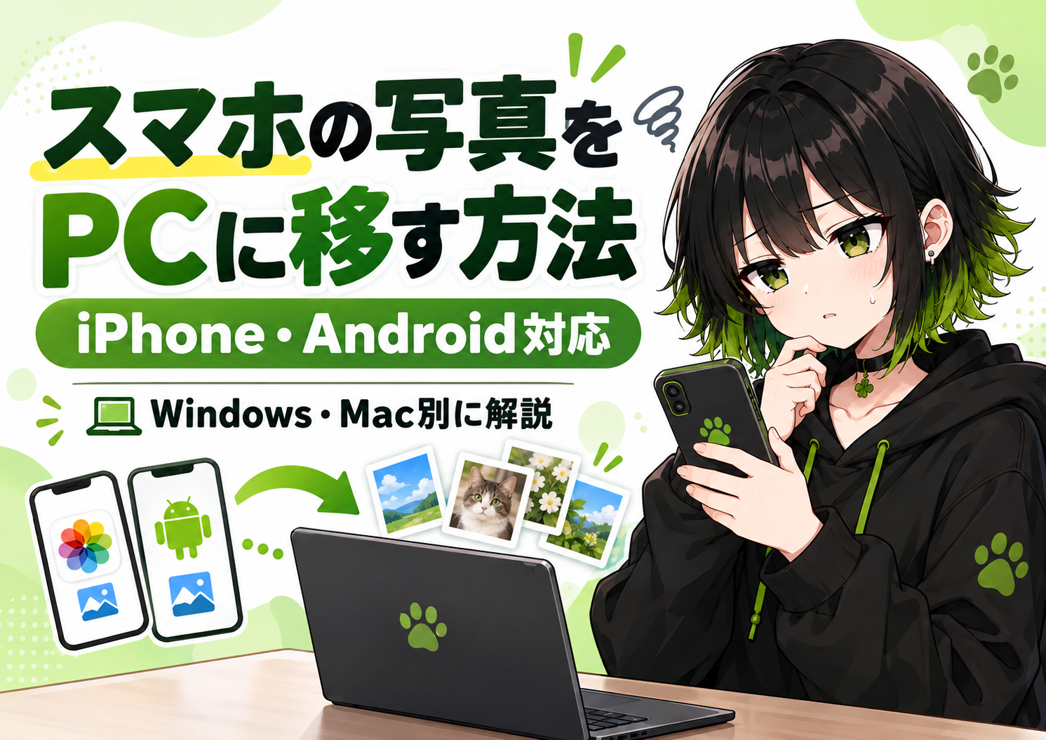 iPhone・Androidの写真をPCへ移す方法を解説するアイキャッチ画像